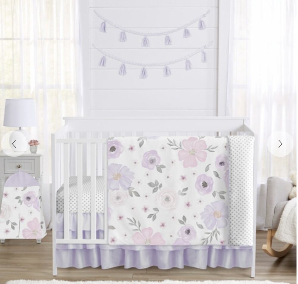 Sweet JoJo Designs Watercolor Floral Lavender Baby Nursery Crib Bedding 4 Piece